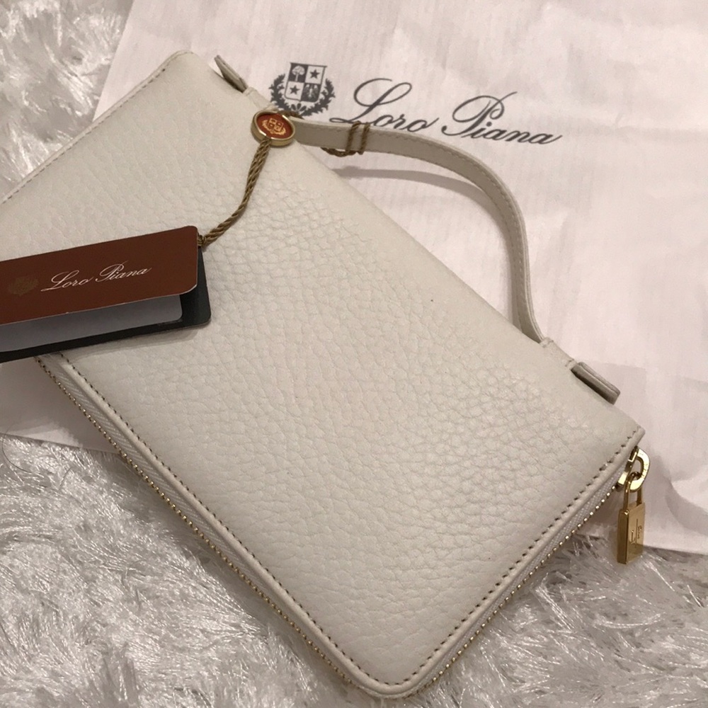 Authentic Loro Piana white leather wallet Pochette